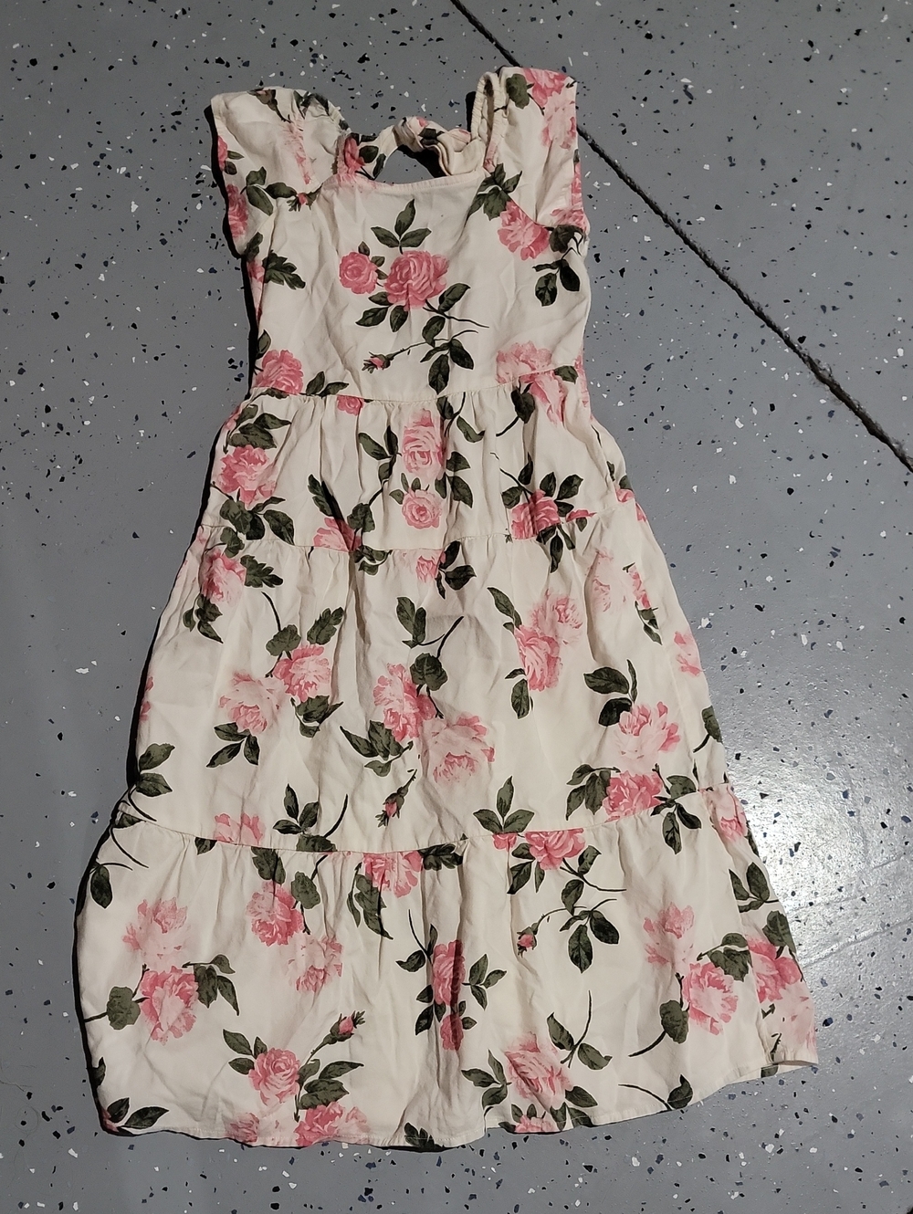 Old Navy Cream Dress with Pink Rose Print